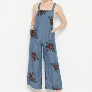 Amuse Society Rioja Overalls Floral Rose Print Wide Cropped